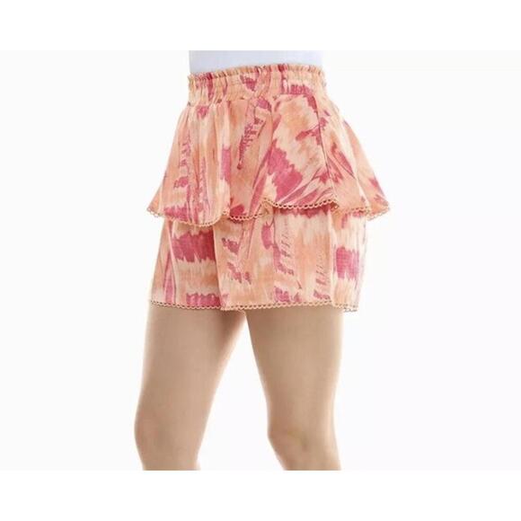 NICOLE MILLER Shorts Womens Size M Amber Double Tiered Pull On Skort Apricot New - Picture 2 of 7